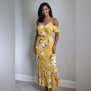 One Clothing Yellow Maxi Sundress with Flutter Sleeves